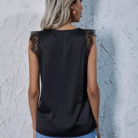 boho Delicate lace V-neck satin top blouse contemp - Picture 3 of 4